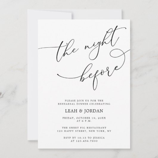 Invitation Élégant La Nuit Avant Le Dîner De La Répétition Ma (Devant)