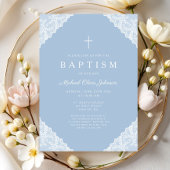 Invitation Elegant Lace Blue Baby Boy Baptism