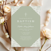 Invitation Elegant Lace Sage Green Baptism