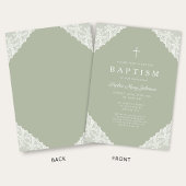 Invitation Elegant Lace Sage Green Baptism