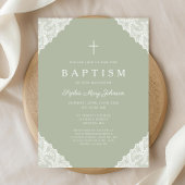 Invitation Elegant Lace Sage Green Baptism