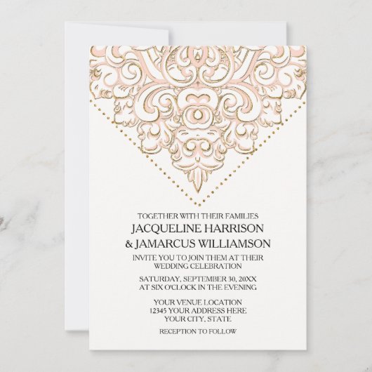 Invitation Élégant Lace Scroll Swirl Moderne Simple Mariage (Devant)