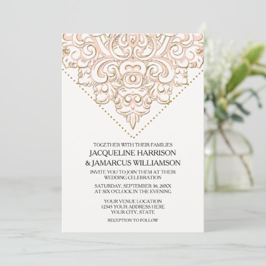 Invitation Élégant Lace Scroll Swirl Moderne Simple Mariage (Debout devant)