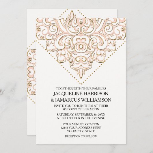 Invitation Élégant Lace Scroll Swirl Moderne Simple Mariage (Devant / Derrière)