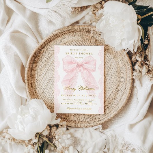 Invitation Élégant Lacet Rose Mariage