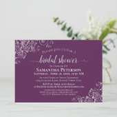 Invitation Elégant Lacy Silver sur Plum Purple Fête des marié (Debout devant)