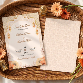 Invitation Élégant Lanterne Arabe Floral Enregistrer La Date