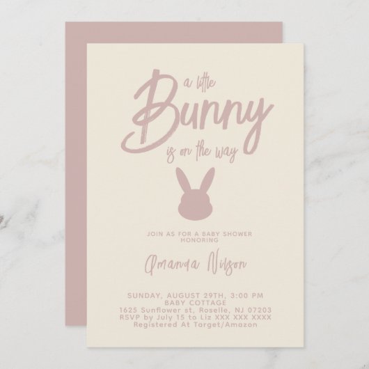 Invitation Elégant lapin moderne bébé fille douche (Devant / Derrière)