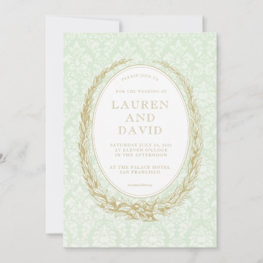 Invitation Elegant Laurel Wreath | Damas vert (Devant)