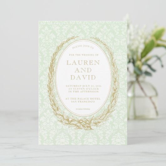 Invitation Elegant Laurel Wreath | Damas vert (Debout devant)