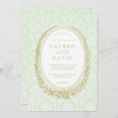 Invitation Elegant Laurel Wreath | Damas vert (Devant / Derrière)