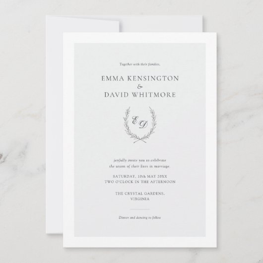 Invitation Elegant Laurel Wreath Minimaliste Mariage (Devant)