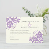 Invitation Élégant lavande damassé, gris, mariage d'ivoire (Debout devant)