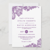 Invitation Élégant Lavande de dentelle violet blanc Mariage o (Devant)