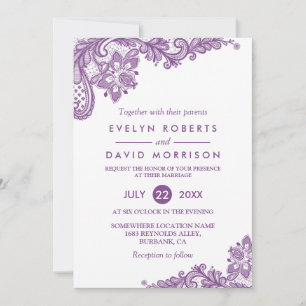 Invitation Élégant Lavande de dentelle violet blanc Mariage o