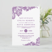 Invitation Élégant Lavande de dentelle violet blanc Mariage o (Debout devant)
