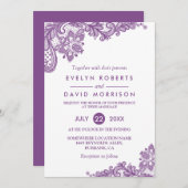 Invitation Élégant Lavande de dentelle violet blanc Mariage o (Devant / Derrière)