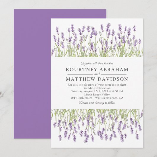 Invitation Élégant Lavande d'été Lilac Floral Mariage (Devant / Derrière)