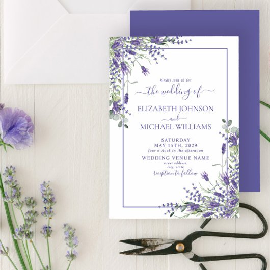 Invitation Élégant Lavande Eucalyptus Mariage de script flora
