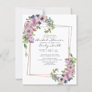 Invitation Élégant Lavande Floral Géométrique Baby Shower