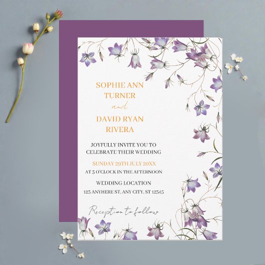 Invitation Élégant Lavande Florale Mariage Bellflower