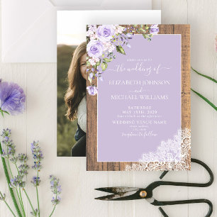 Invitation Élégant Lavande Lavande Rustique Mariage photo en