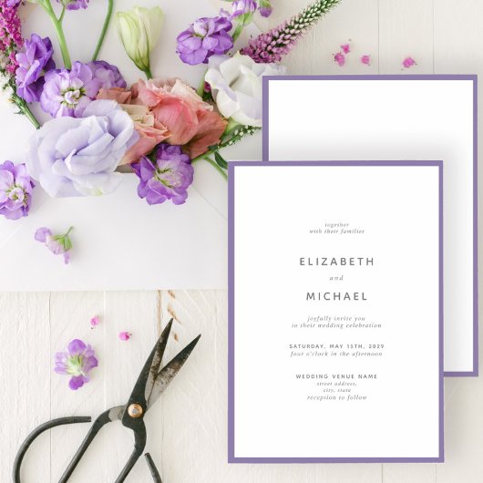 Invitation Élégant Lavande Lilac et Mariage de typographie bl