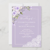 Invitation Élégant Lavande Lilac Rustique Mariage de dentelle (Devant)