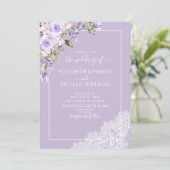 Invitation Élégant Lavande Lilac Rustique Mariage de dentelle (Debout devant)
