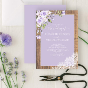 Invitation Élégant Lavande Lilac Rustique Mariage de dentelle