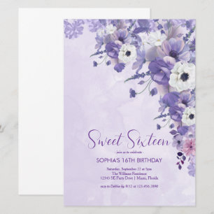 Invitation Élégant Lavande Sweet sixteen Floral