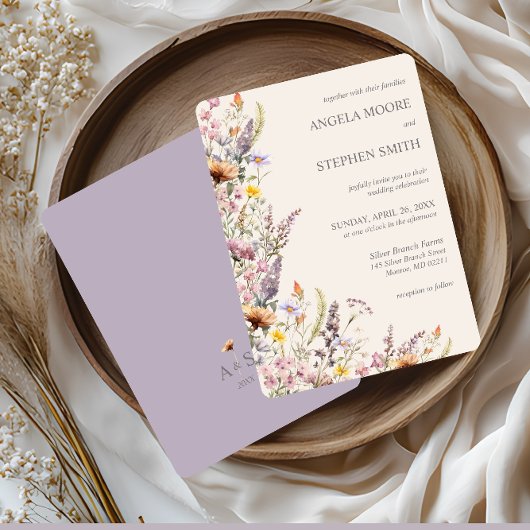 Invitation Elegant Lavender, Blush and Cream Wildflowers