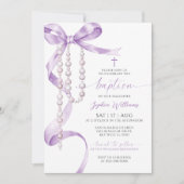 Invitation Élégant Lavender Bow & Rosary Baptisme (Devant)