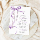 Invitation Élégant Lavender Bow & Rosary Baptisme