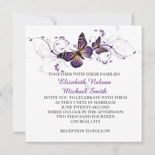 Invitation Elégant Lavender Butterfly Swirls Wedding Invitati (Devant)