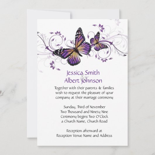 Invitation Elégant Lavender Butterfly Swirls Wedding Invitati (Devant)