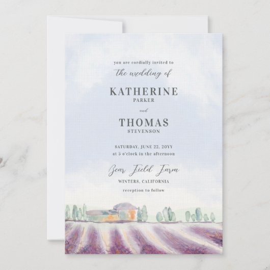 Invitation Élégant Lavender Field Rustique tout en un Mariage (Devant)