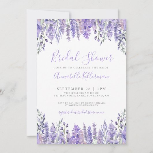 Invitation Elegant Lavender Floral Bridal Shower (Devant)