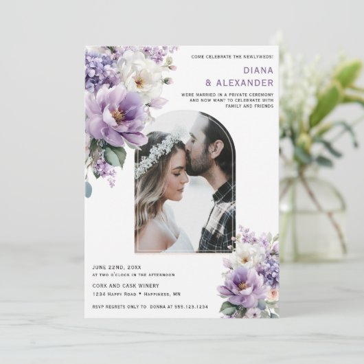 Invitation Elegant Lavender Floral Reception Only | (Debout devant)