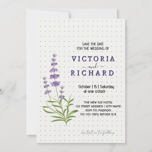 Invitation Elegant lavender floral wedding (Devant)
