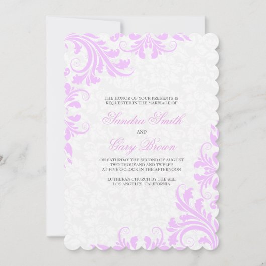 Invitation Élégant Lavender Lace Blanche Damas Mariage (Devant)