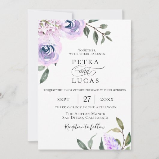 Invitation Élégant Lavender Mariage botanique (Devant)