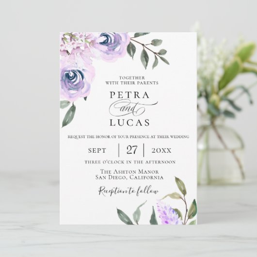 Invitation Élégant Lavender Mariage botanique (Debout devant)