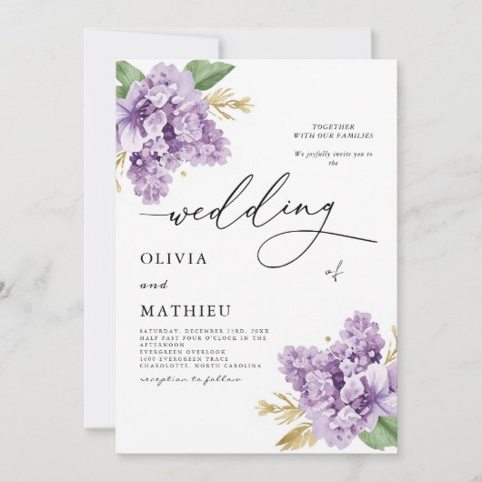 Invitation Élégant Lavender Mariage botanique (Devant)