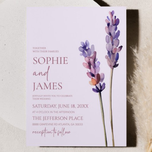 Invitation Élégant Lavender Plante de branche Mariage de fleu