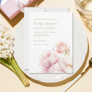 Invitation Élégant Lavis Rose Pivoine Baignoire de Mariage