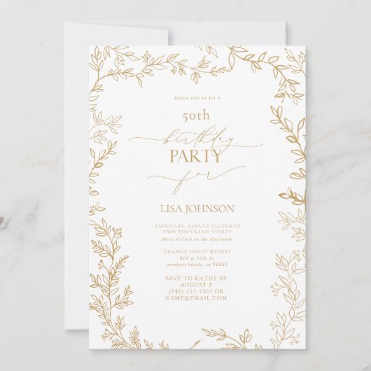 Invitation Elégant Leaf Gold 50e anniversaire (Devant)