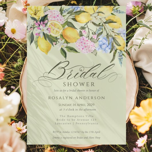 Invitation Elegant Lemon Floral Citrus Bridal Shower