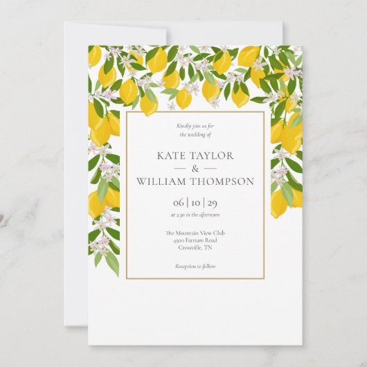 Invitation Élégant Lemons Blossom Greenery Photo Mariage Invi (Devant)
