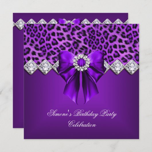 Invitation Élégant léopard pourpre carreau de la corne (Devant / Derrière)